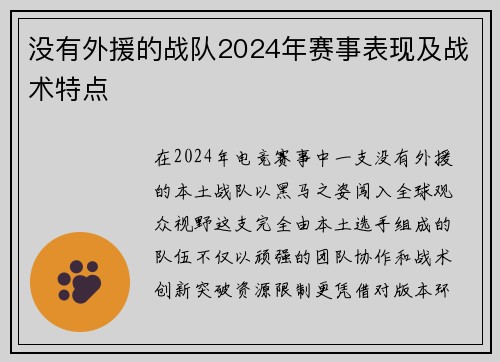 没有外援的战队2024年赛事表现及战术特点